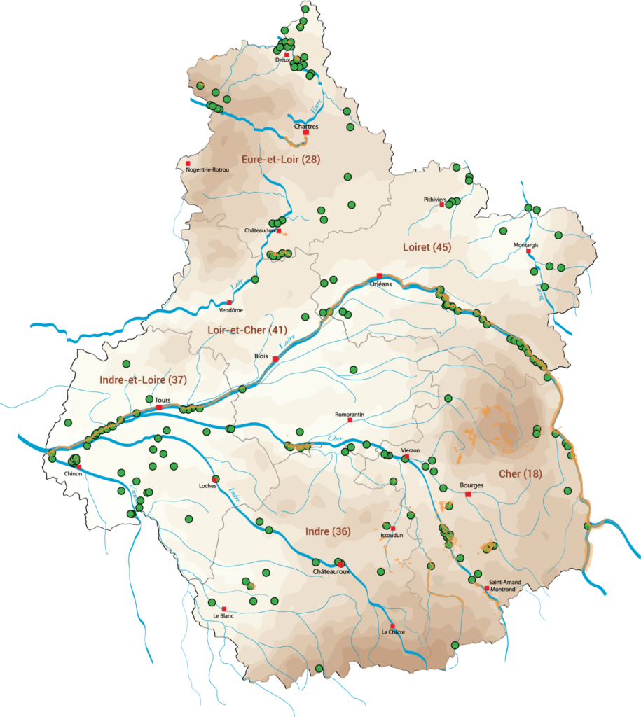 Carte des sites préservés en région Centre-Val de Loire